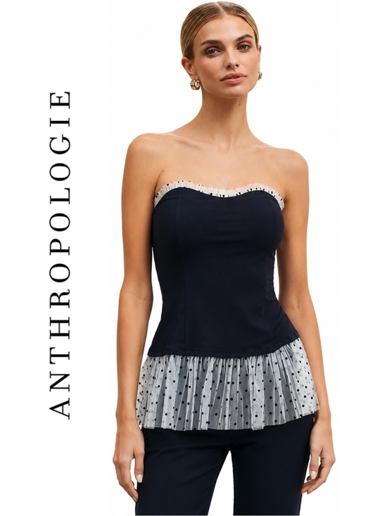 Anthropologie Tops - Anthropologie Maeve Strapless Pleated Peplum Top